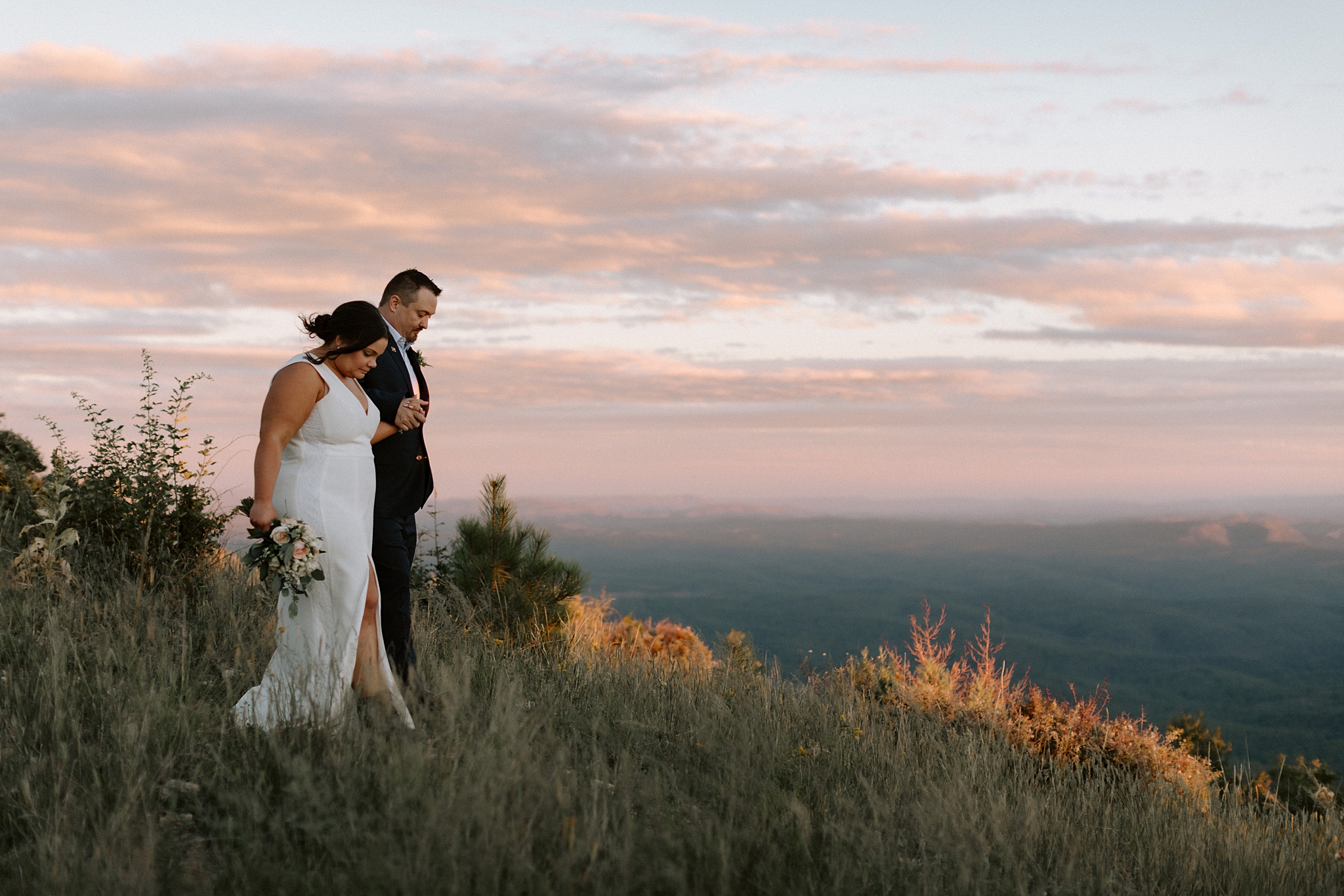 Wedding on the Mogollon Rim in Strawberry, Arizona, Phoenix Wedding Photographer, Bride and Groom Walking