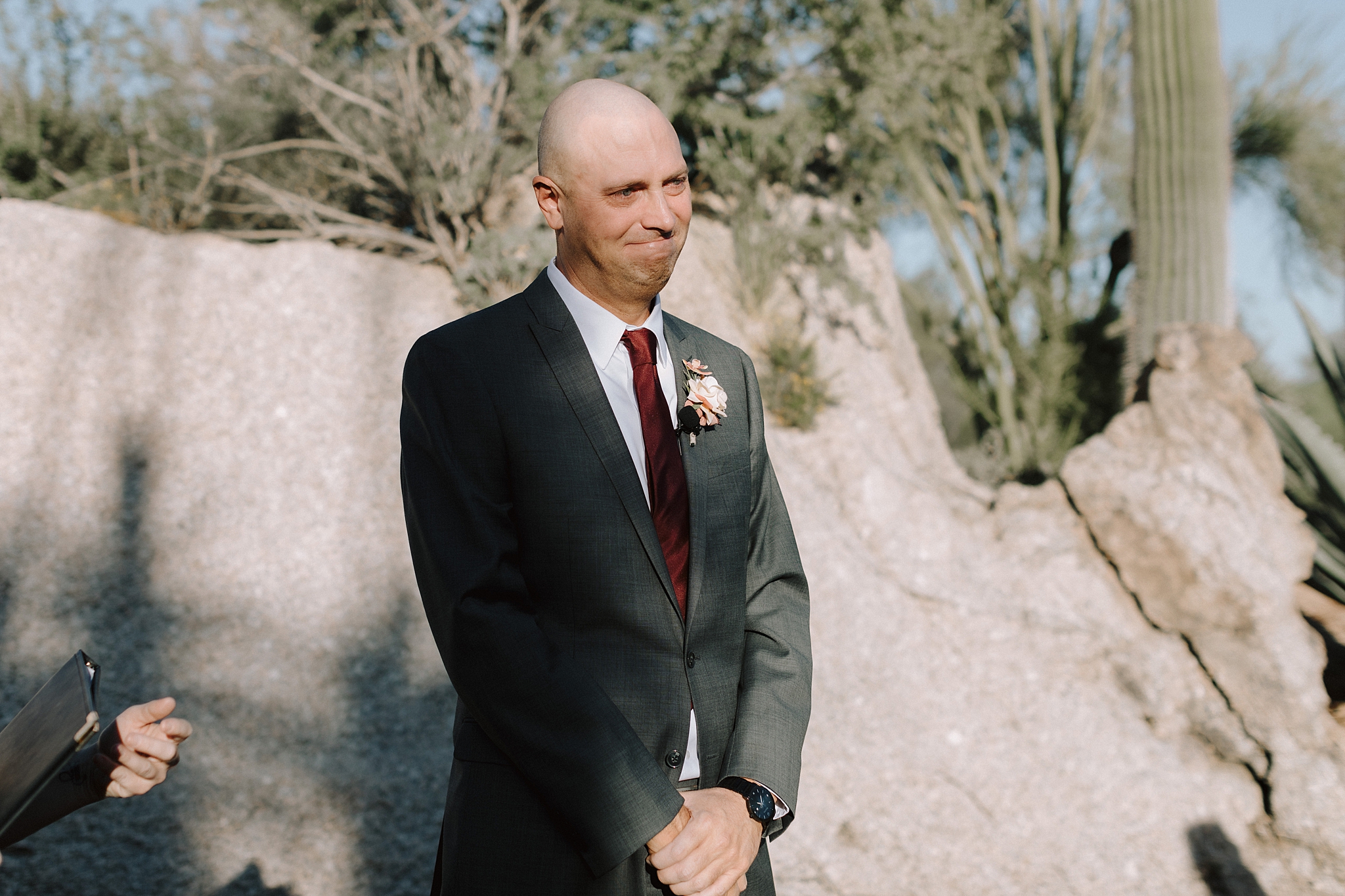 The Boulders Resort Wedding Ceremony, The Hoskins Photography, Scottsdale Wedding, Desert Wedding, Wedding Ceremony, Groom Crying