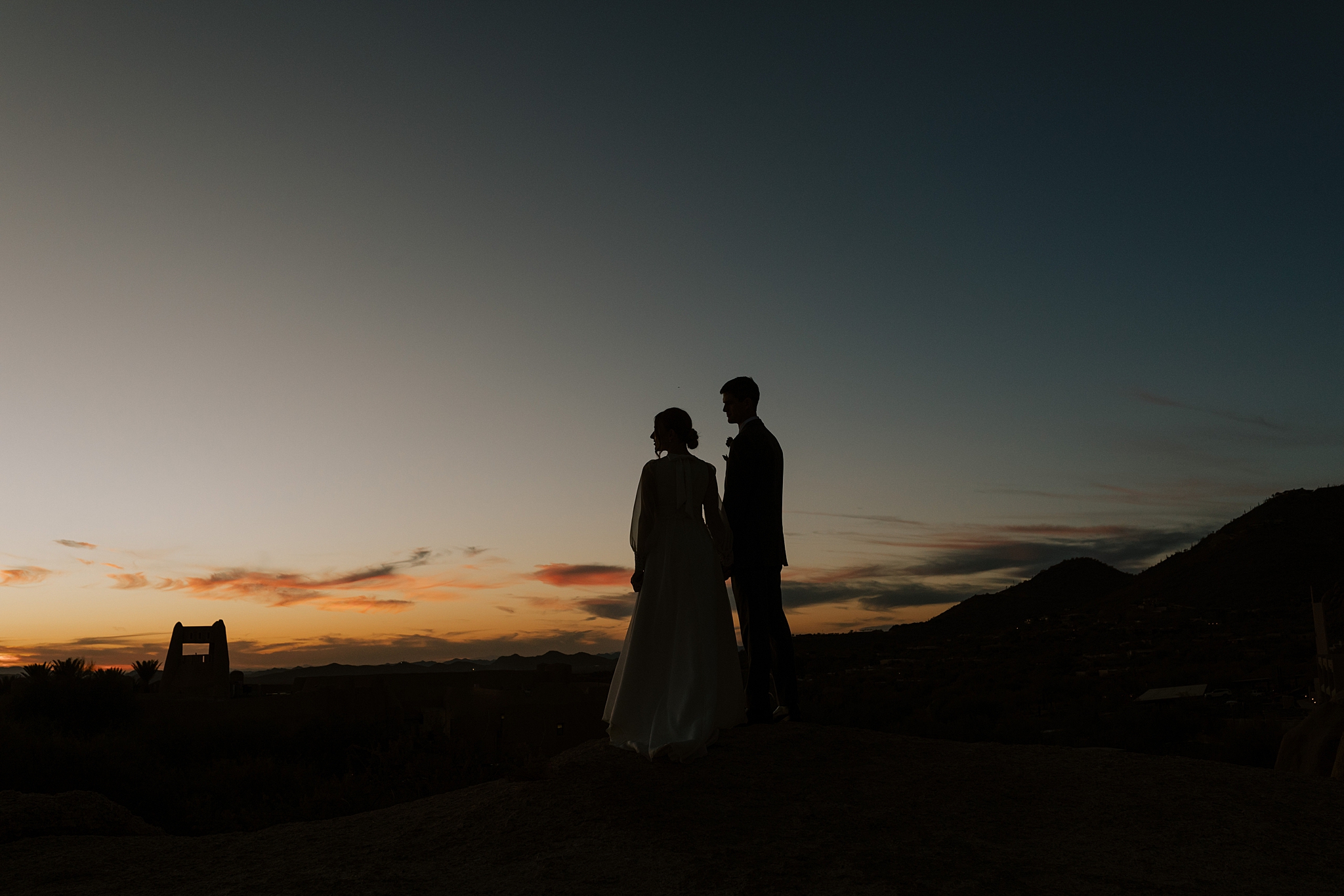 Bride and Groom at sunset at the Boulders Resort