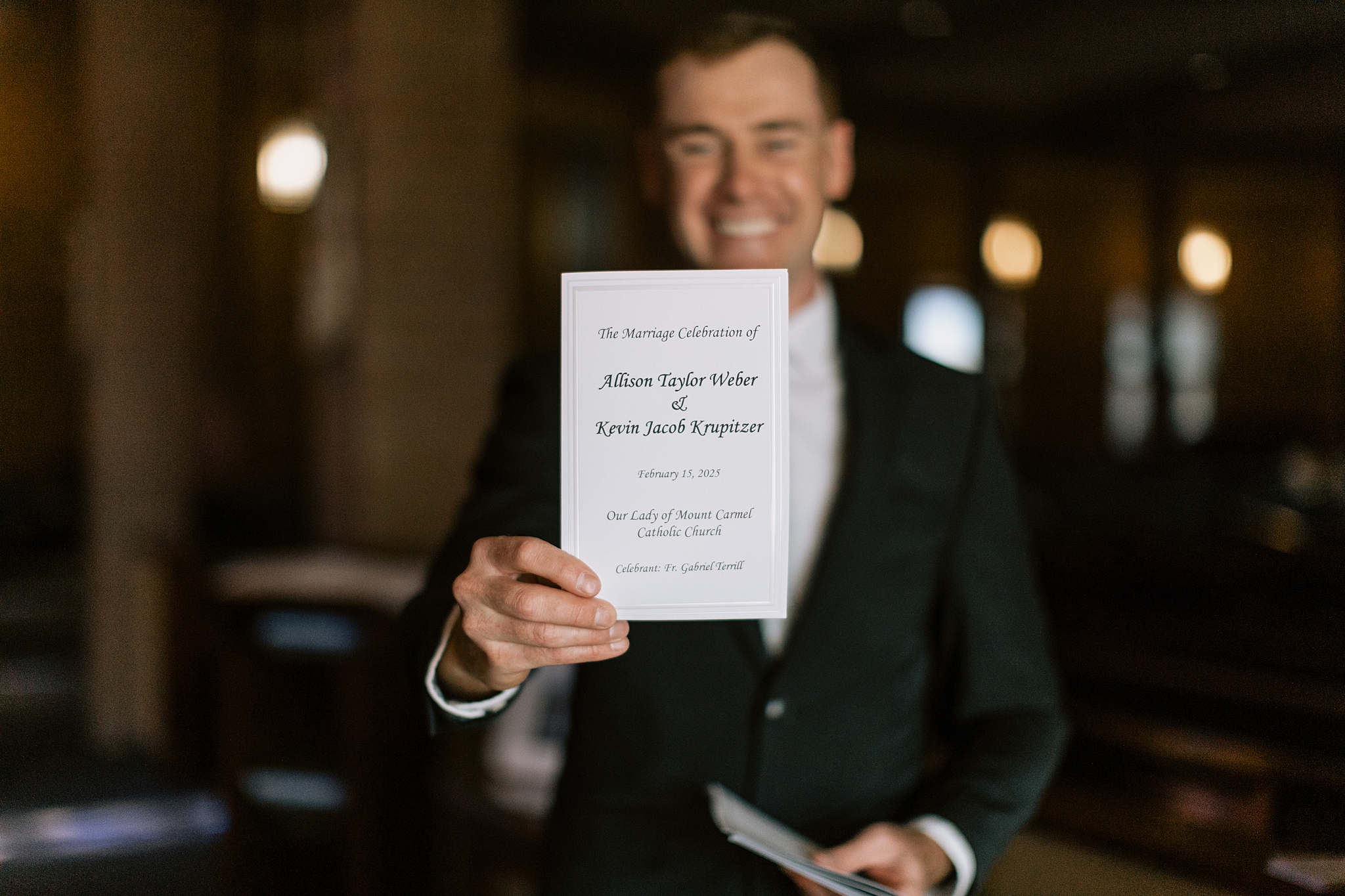 Allison and Kevin exchange vows in a traditional Catholic ceremony at Our Lady of Mount Carmel Catholic Church.