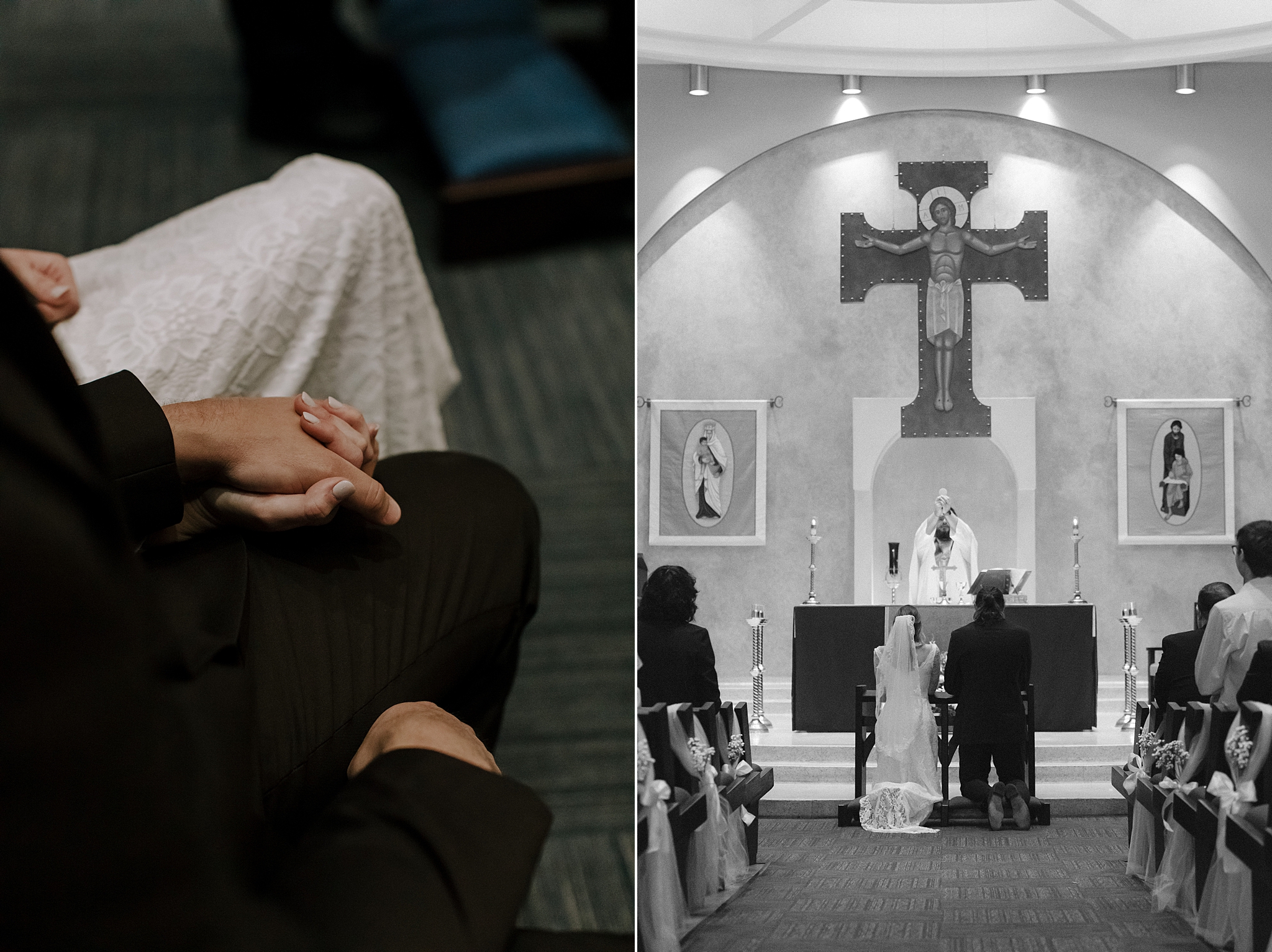 Holding hands during a traditional Catholic ceremony at Our Lady of Mount Carmel Catholic Church
