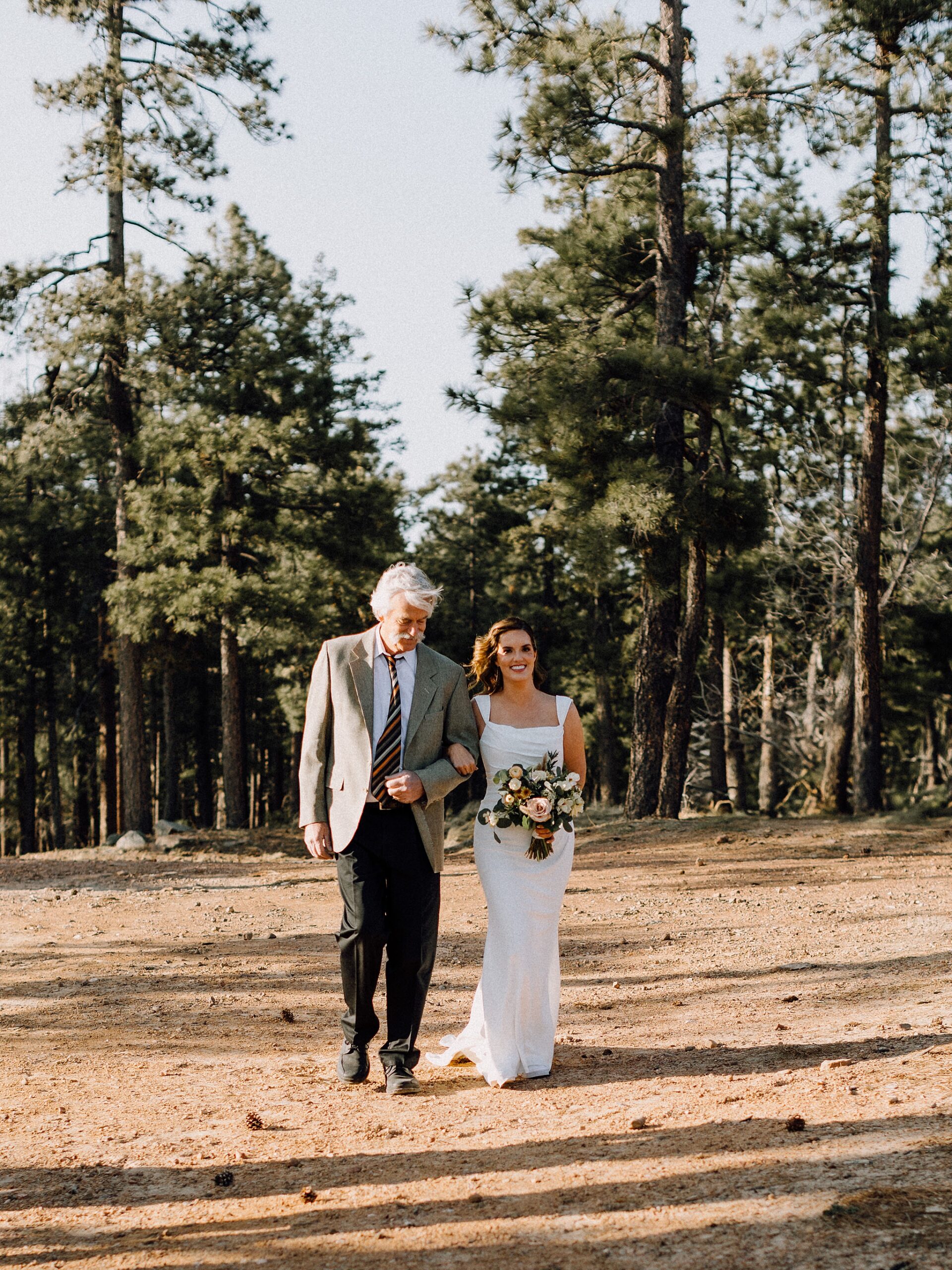intimate-mogollon-rim-wedding-ceremony, Bride walking towards groom