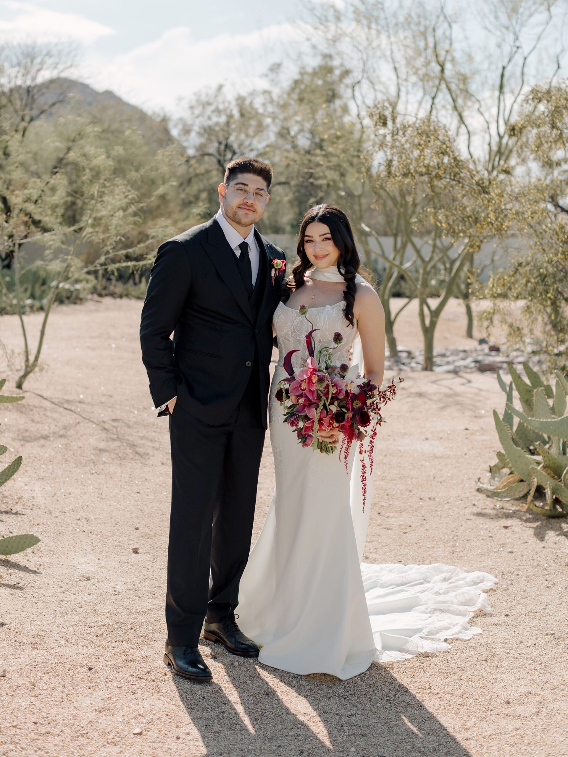 Wedding portraits with desert scenery at Andaz Resort