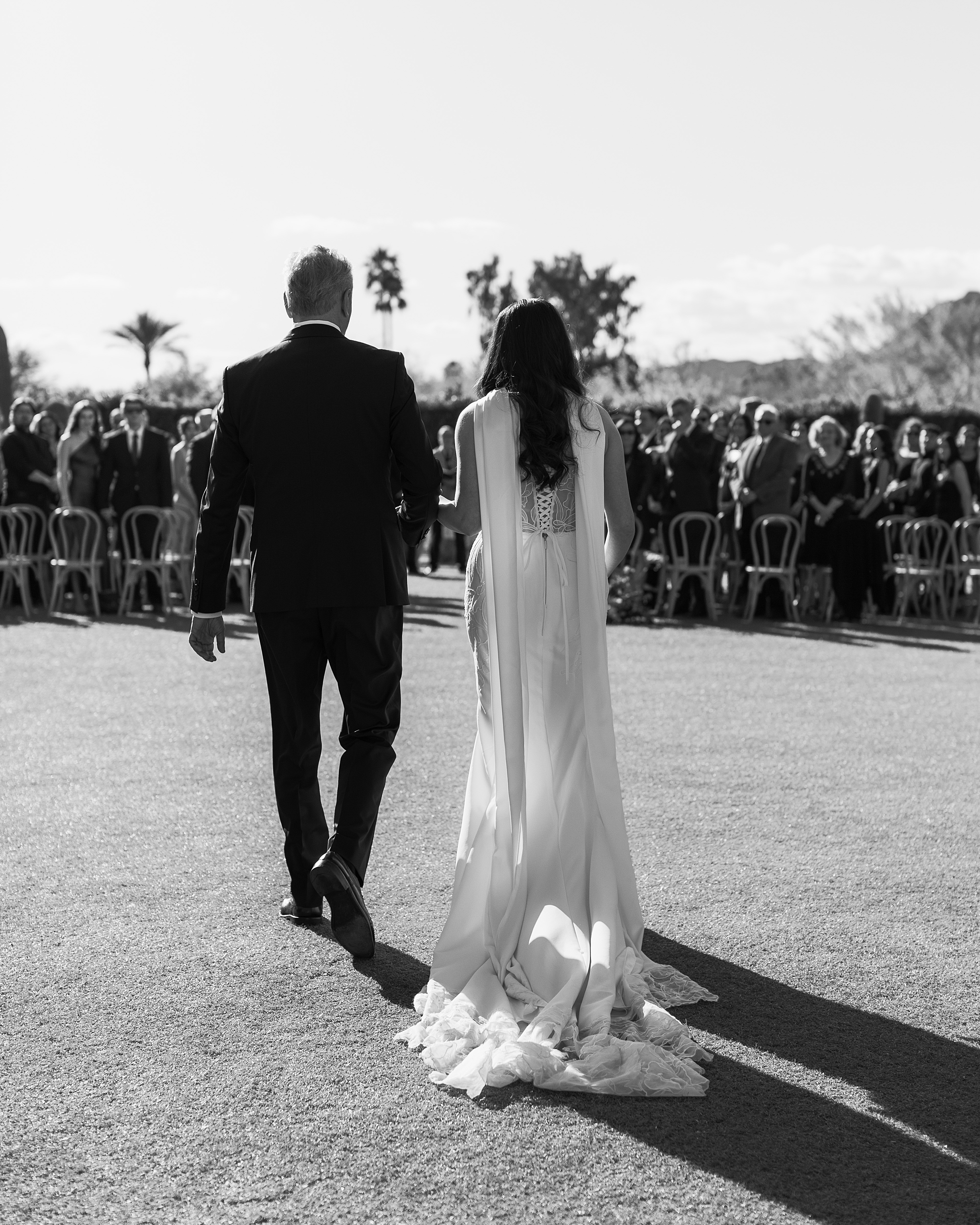 Bride walking down the aisle at Andaz Scottsdale Resort