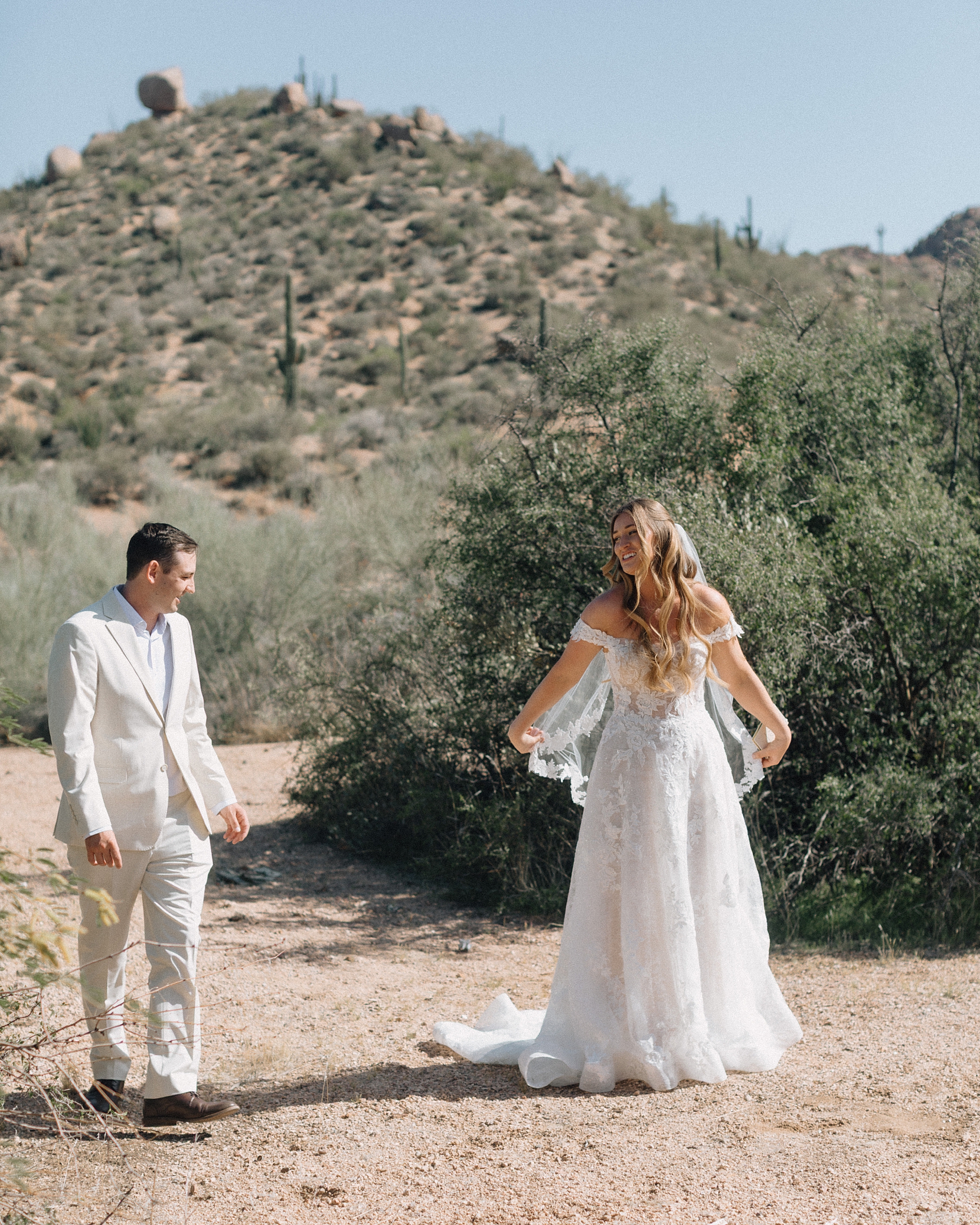 Bride and groom exchanging vows in the Arizona desert