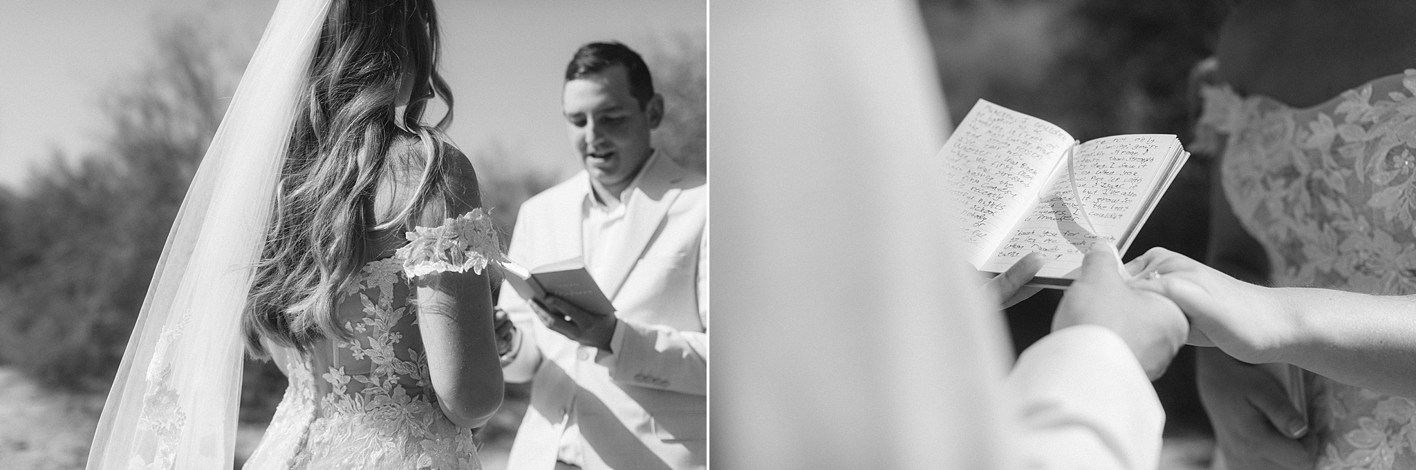 Bride and groom exchanging vows in the Arizona desert