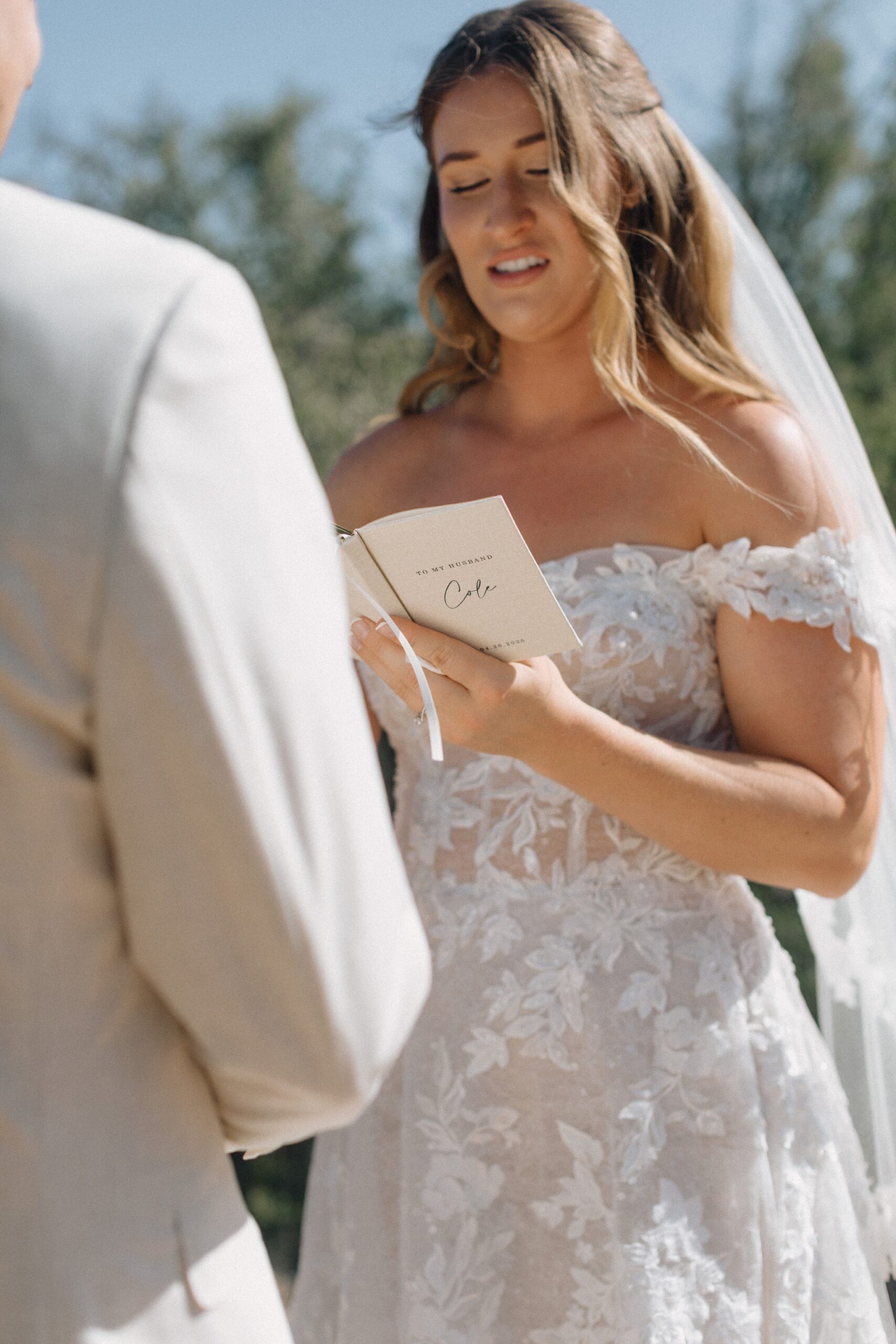 Bride and groom exchanging vows in the Arizona desert