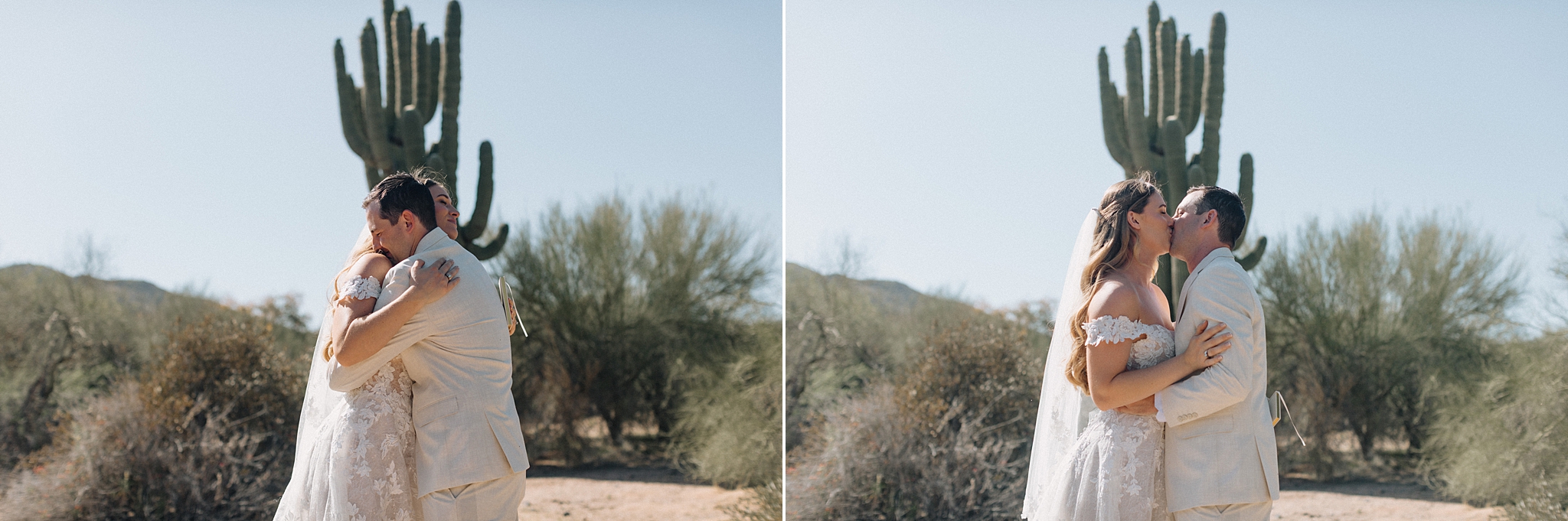 Bride and groom exchanging vows in the Arizona desert