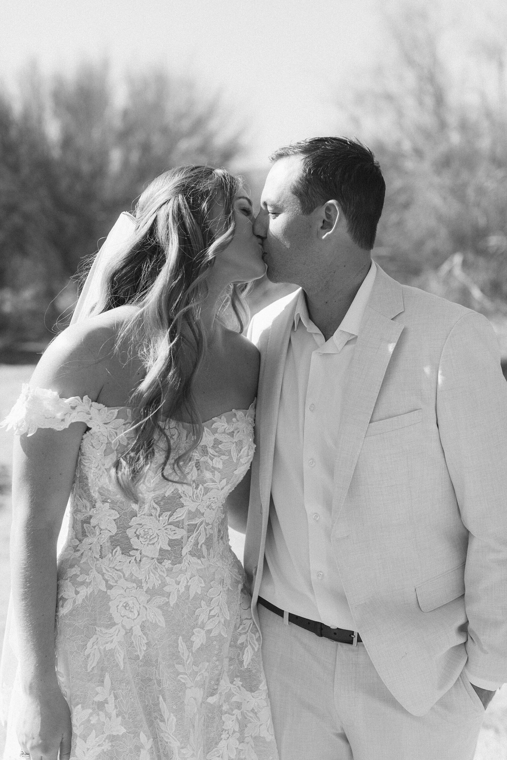 Bride and groom exchanging vows in the Arizona desert