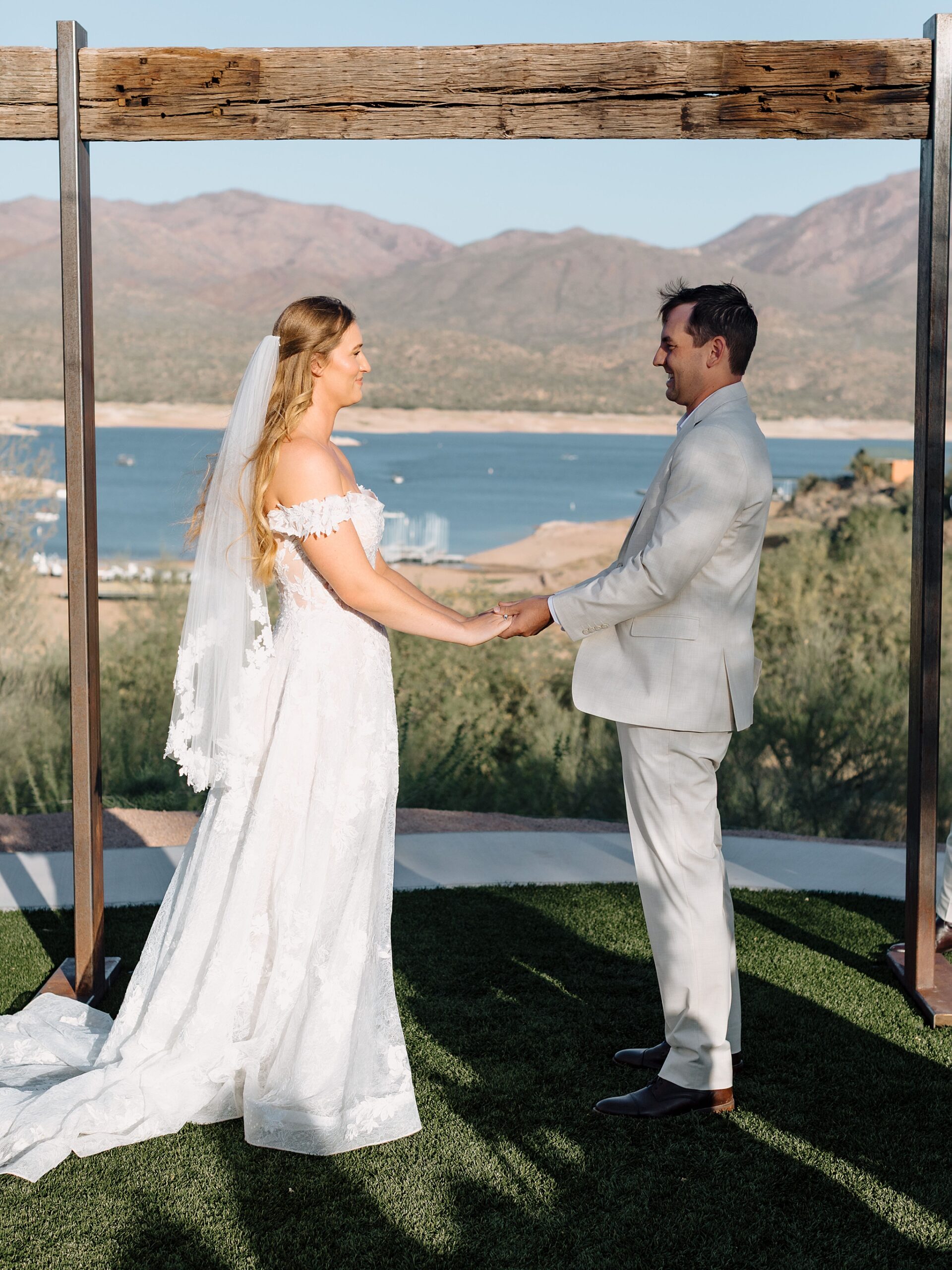 Bride and groom exchanging vows in the Arizona desert