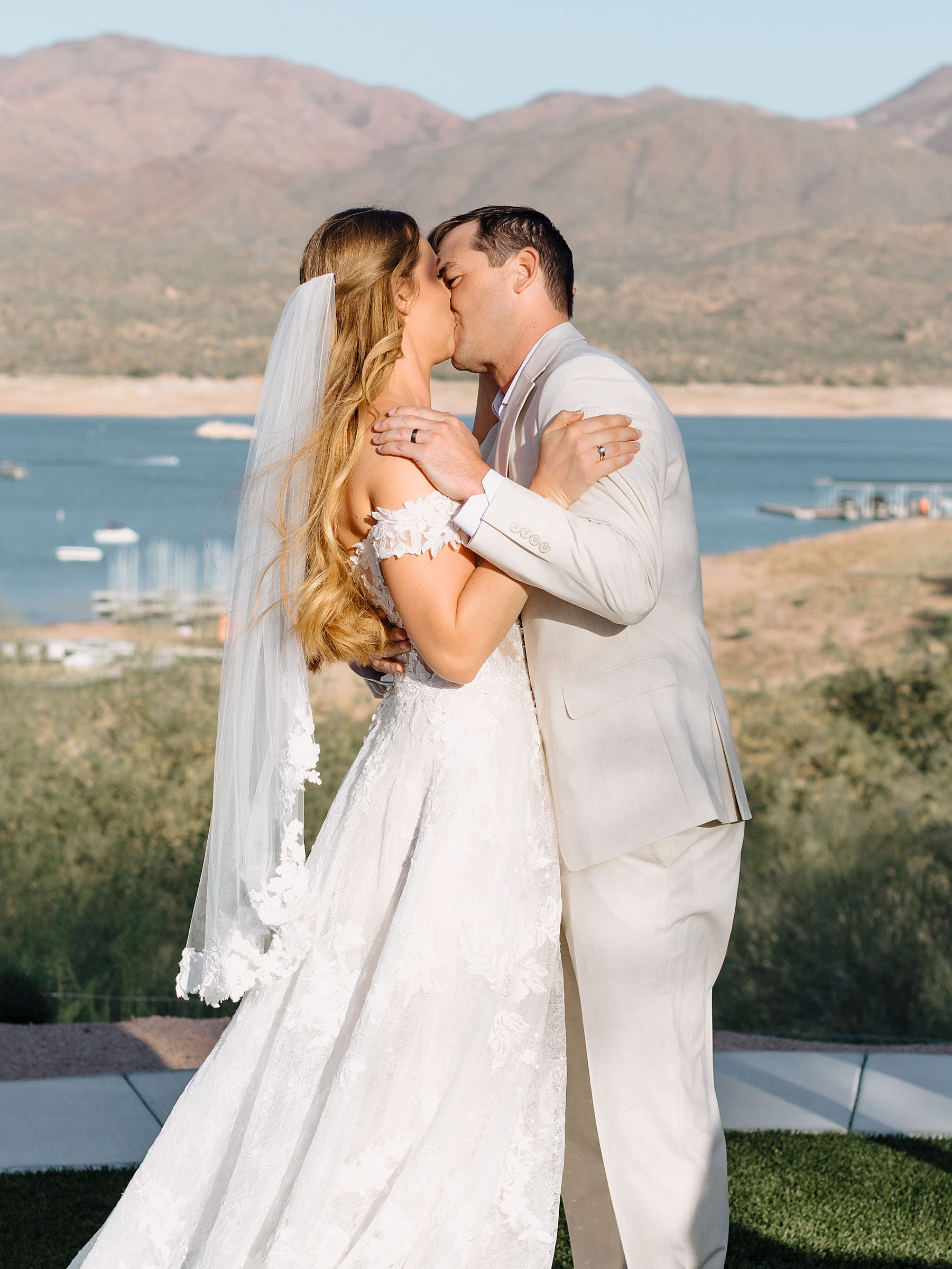 Bride and groom exchanging vows in the Arizona desert