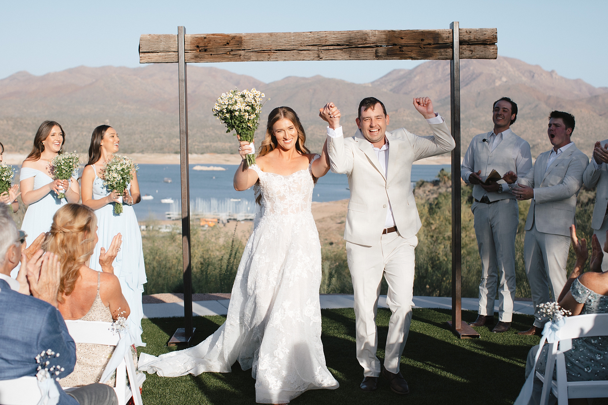Bride and groom exchanging vows in the Arizona desert