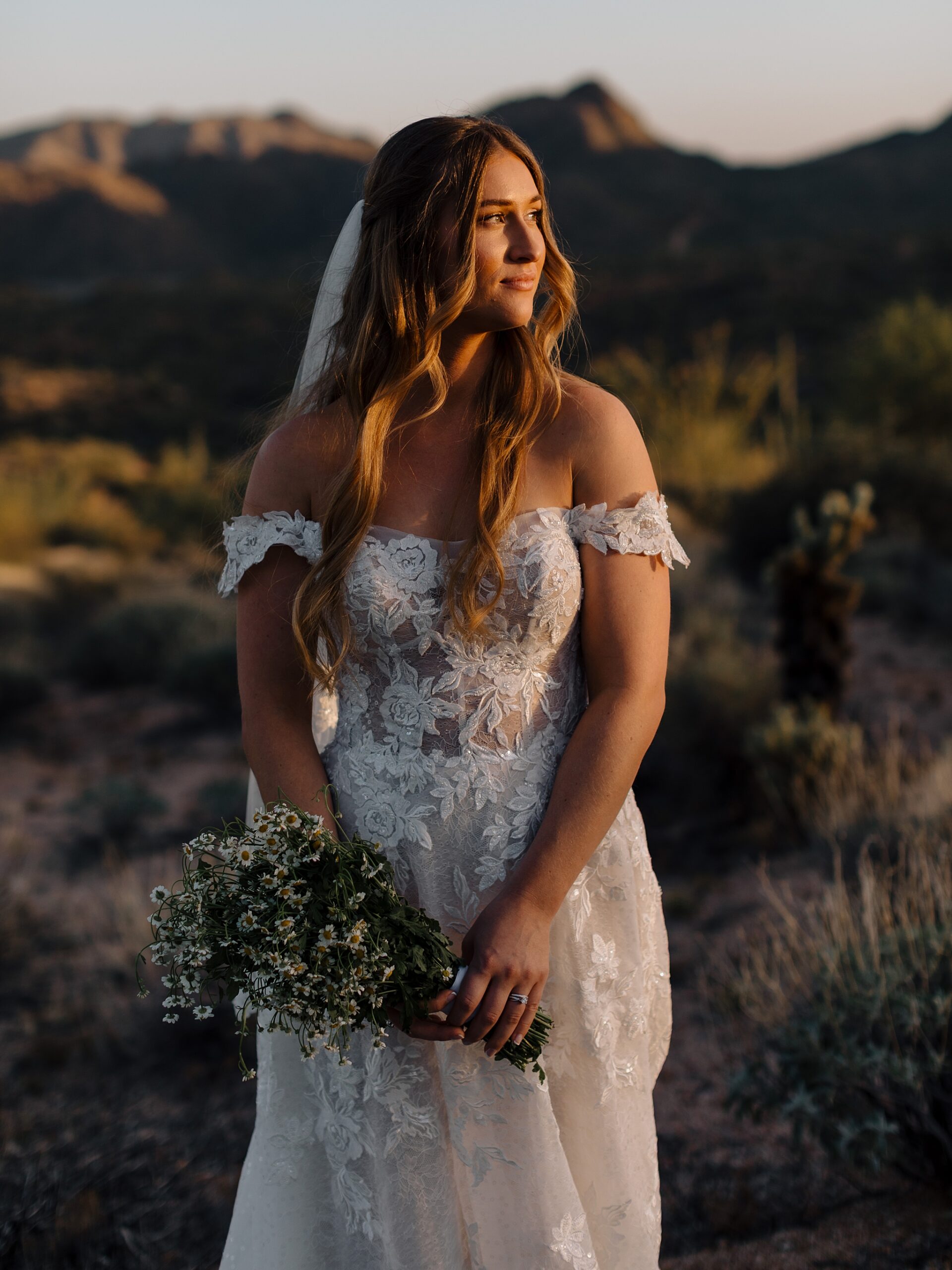 Elegant desert bridal photo at The Cove, Bartlett Lake