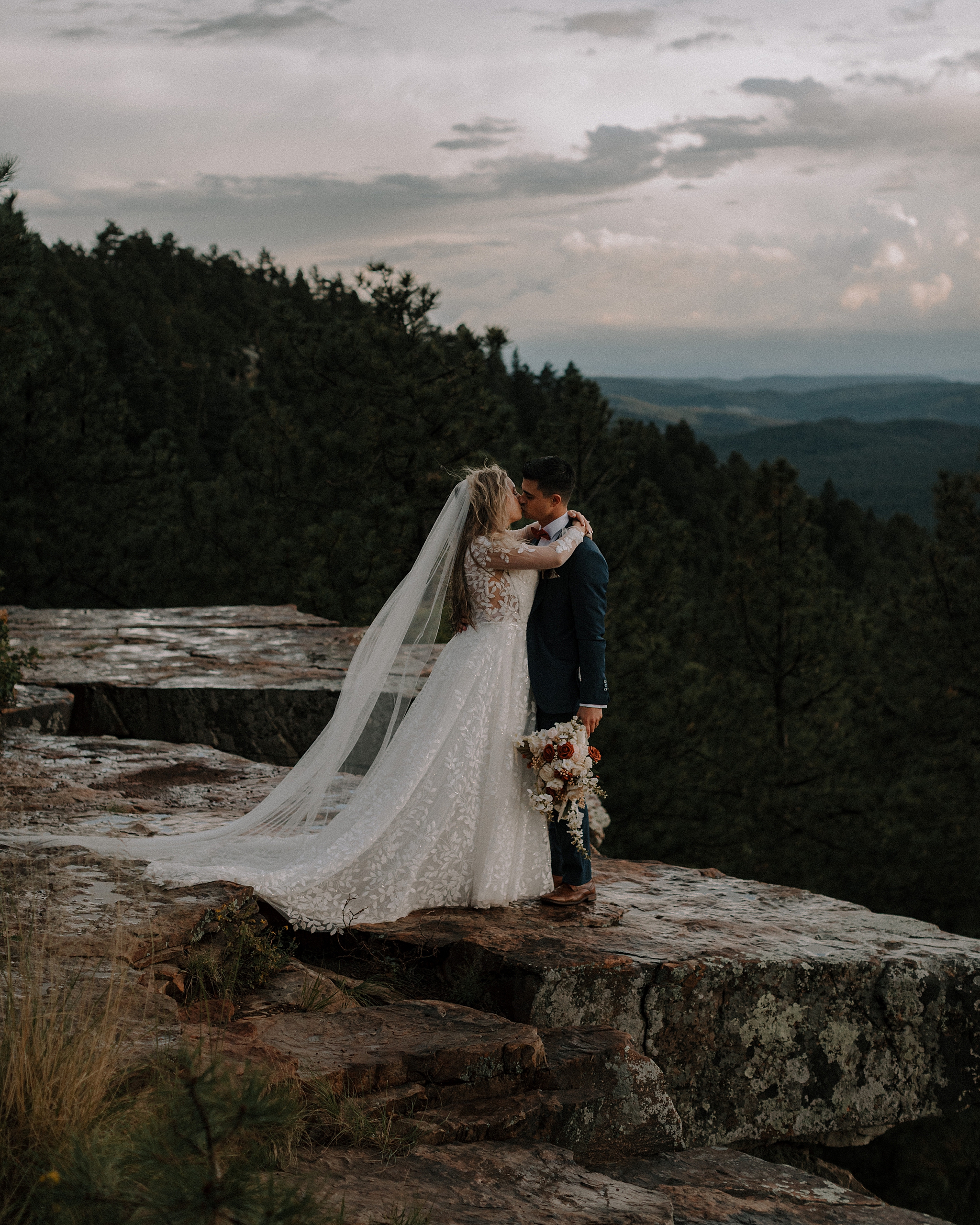Sunset on the Mogollon Rim with Bride and Groom
