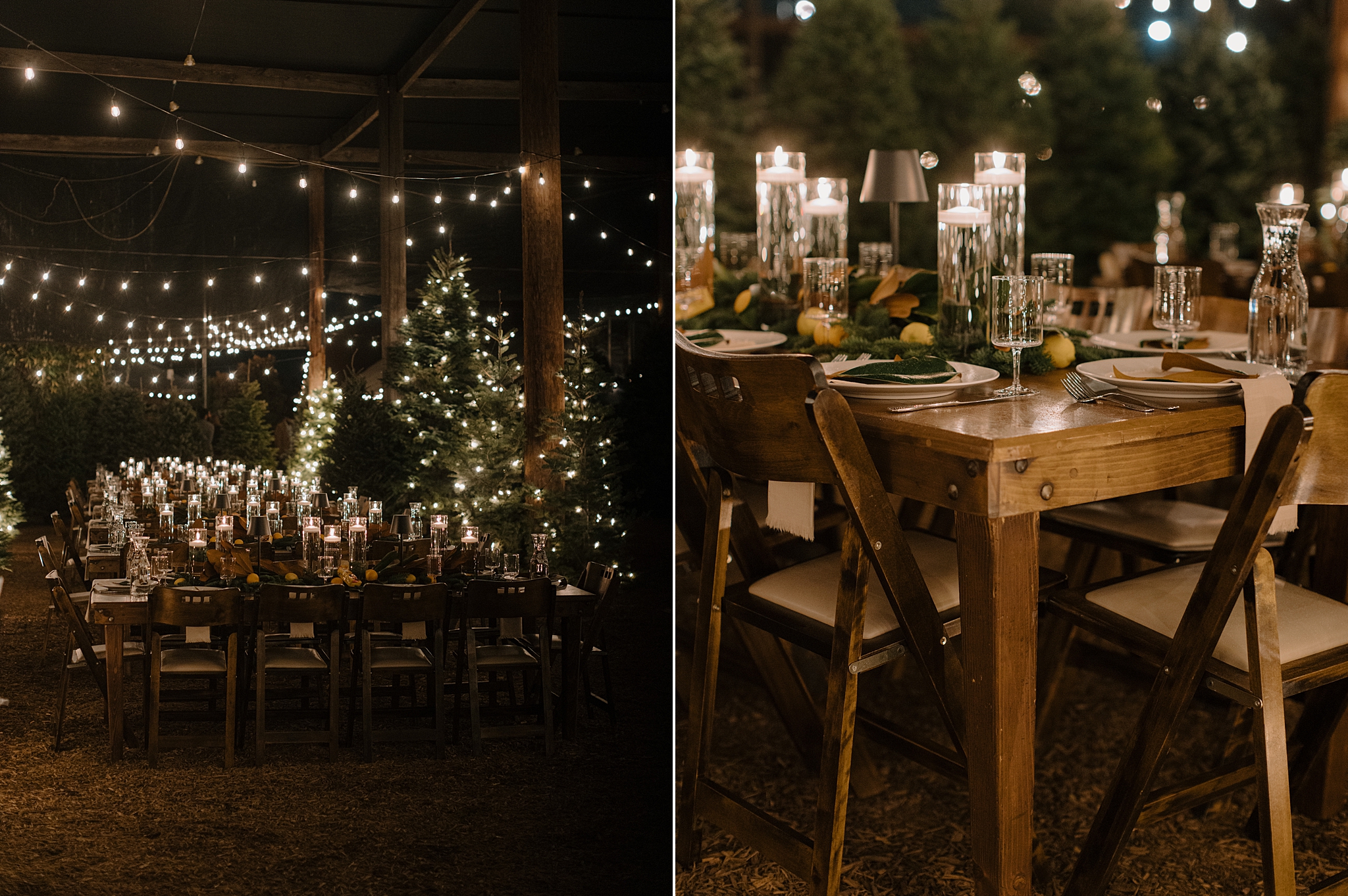 Outdoor candlelit wedding reception at Whitfill Nursery in Phoenix