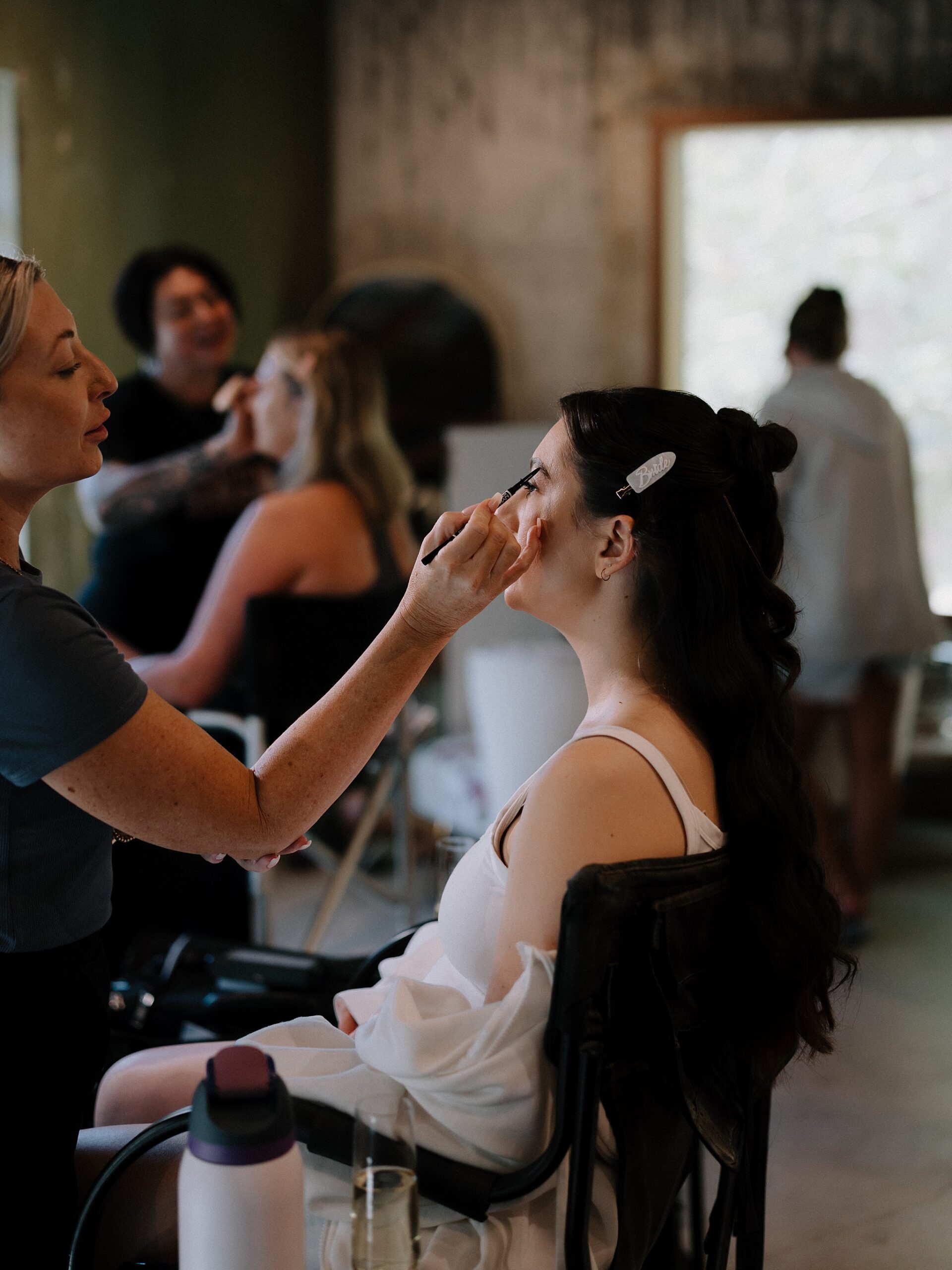 Bride getting ready at the Monroe street abbey for her wedding