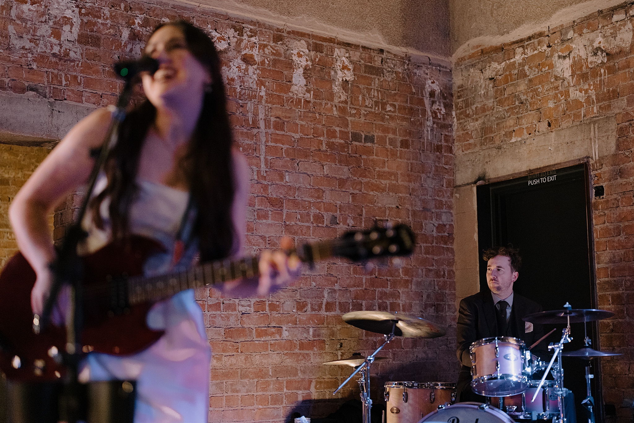 Reception with live band at Monroe Street Abbey wedding in Phoenix
