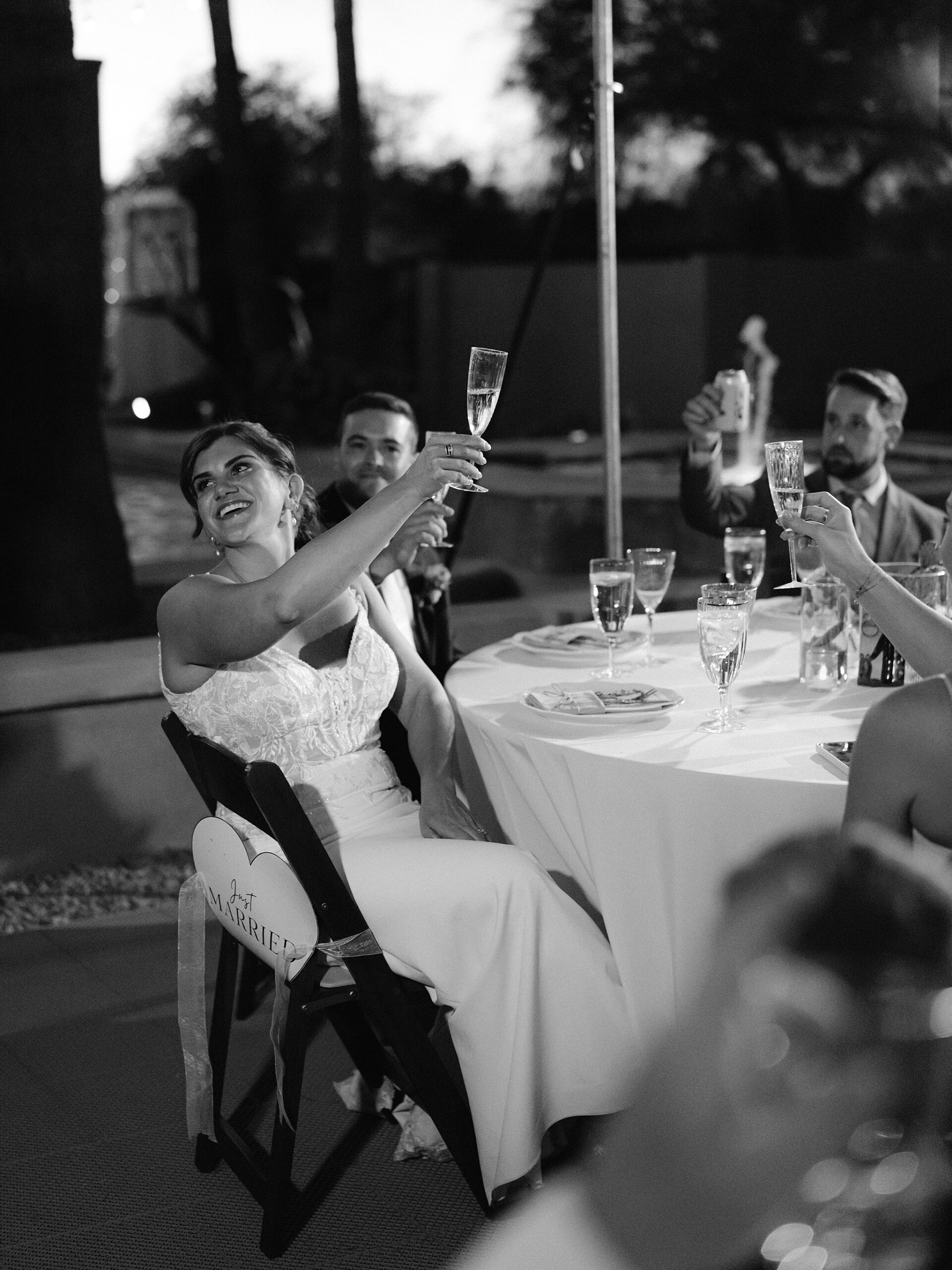Wedding reception toast on basketball court Phoenix backyard wedding