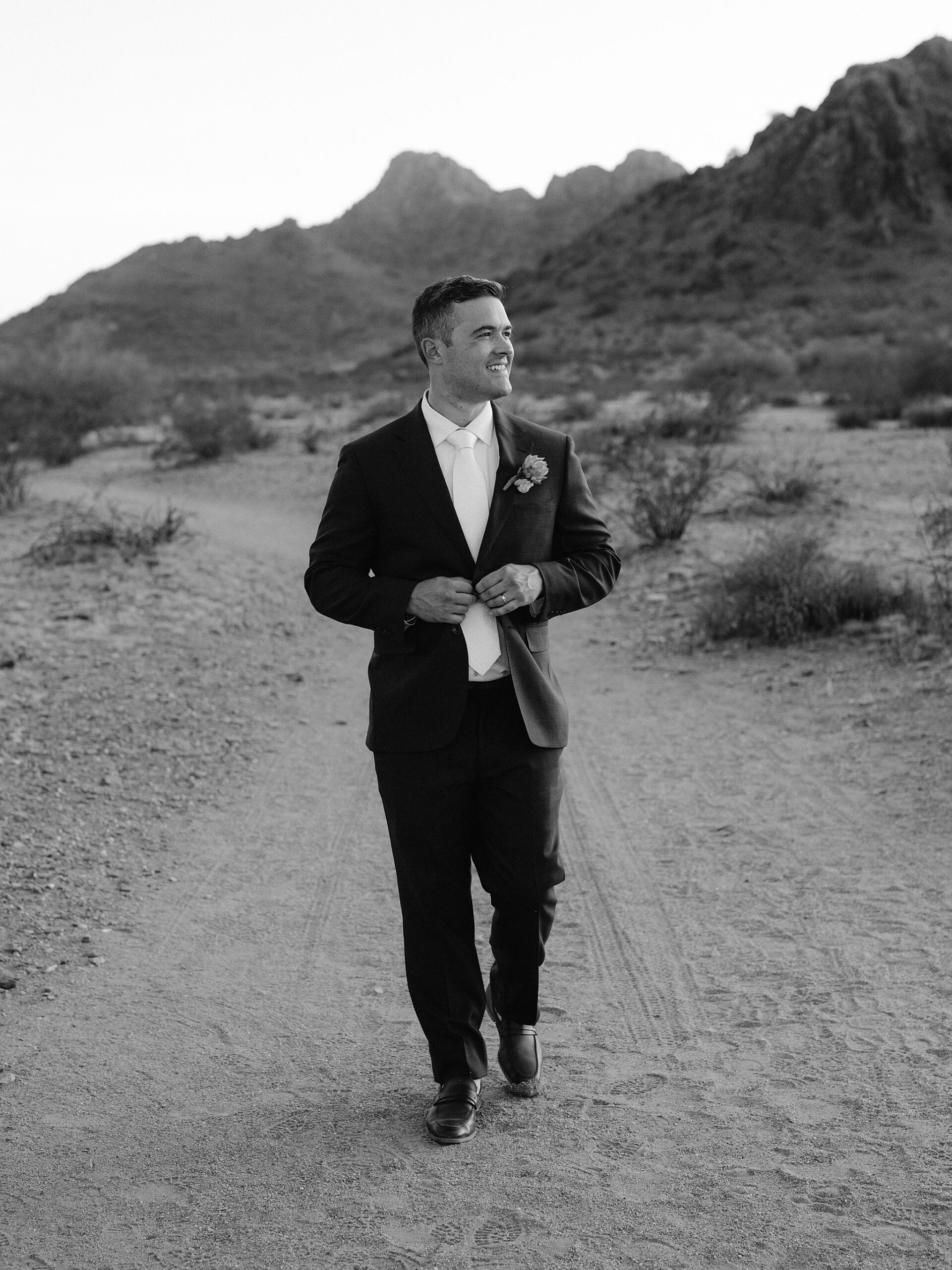 Groom portraits in the Arizona desert at sunset