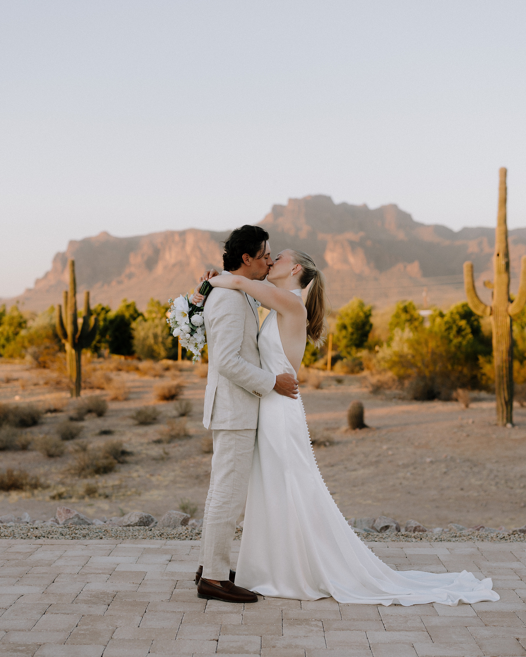 Wedding portraits in the desert near the Superstition Mountains