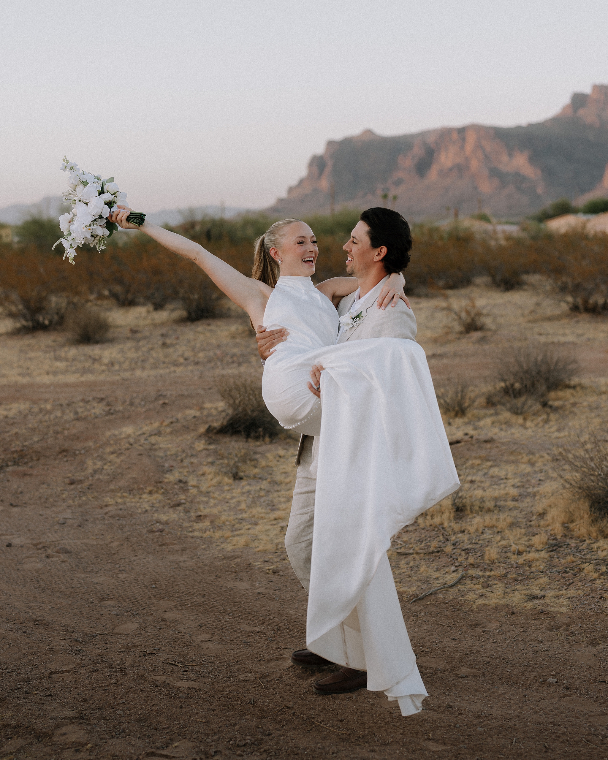 Newly married couple desert portraits at Desert View Weddings & Events in Arizona