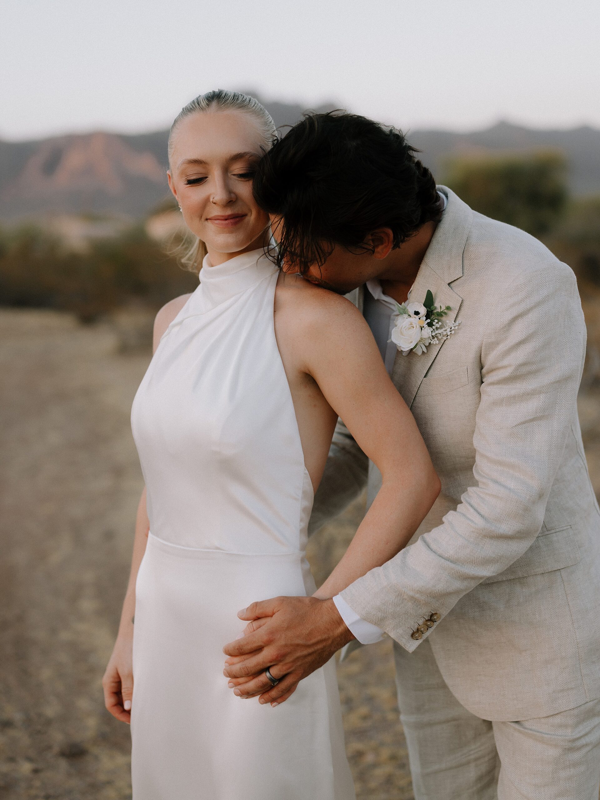 Newly married couple desert portraits at Desert View Weddings & Events in Arizona